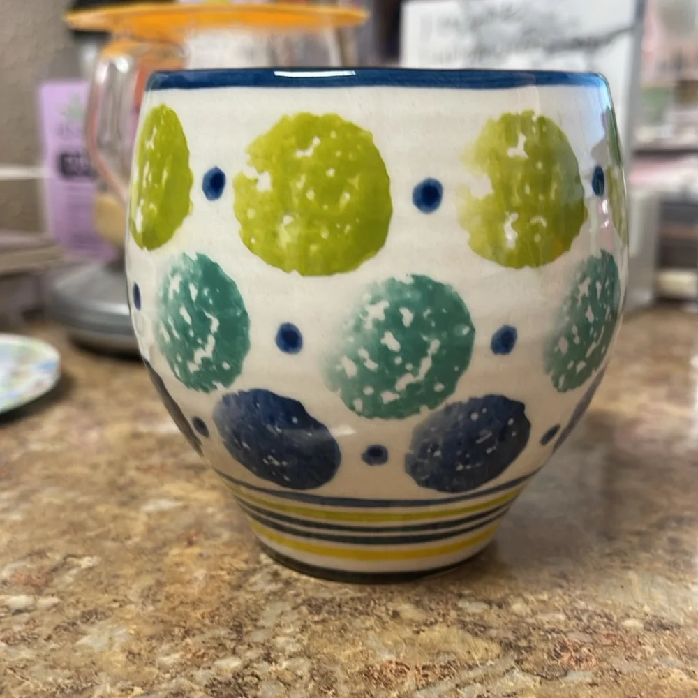 Anthropologie Spongeware Dots & Stripes Bubble Mug